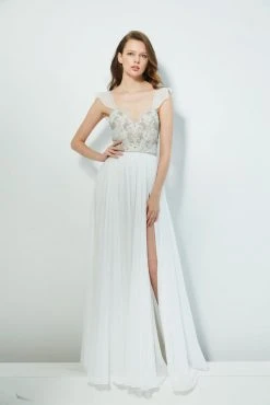 Formal Gowns Angela & Alison - 81037 Sequined Evening Dress With Slit