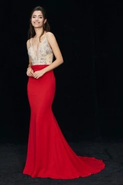 Formal Gowns Angela & Alison - 81047 Crystal Embellished Plunging Mermaid Gown