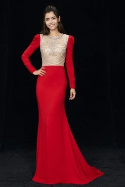 Angela & Alison - 81056 Embellished Jewel Trumpet Dress