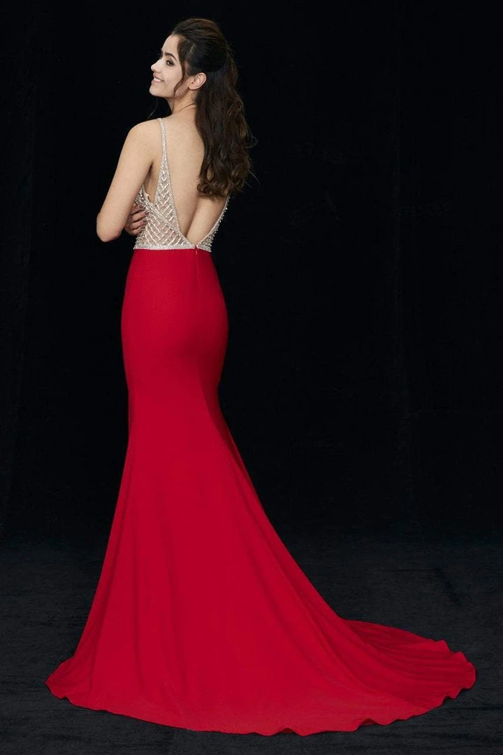 Formal Gowns Angela & Alison - 81060 Bejeweled Deep V-neck Sheath Dress 5 Formal Gowns Angela & Alison - 81060 Bejeweled Deep V-neck Sheath Dress