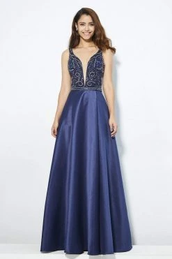 Angela & Alison - 81063 Beaded Deep V-neck Romper With Overskirt Formal Gowns