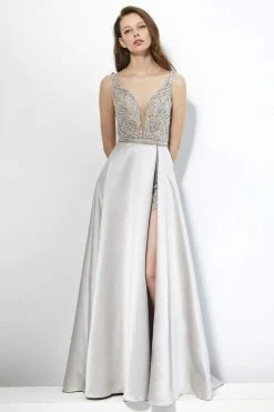 Angela & Alison - 81063 Beaded Deep V-neck Romper With Overskirt Formal Gowns 16 Angela & Alison - 81063 Beaded Deep V-neck Romper With Overskirt Formal Gowns