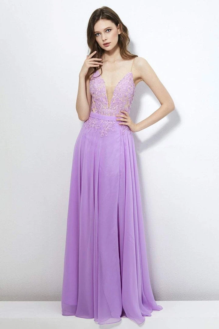 Formal Gowns Angela & Alison - 81066 Lace Deep V-neck A-line Dress 4 Formal Gowns Angela & Alison - 81066 Lace Deep V-neck A-line Dress