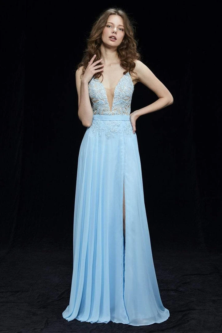 Formal Gowns Angela & Alison - 81066 Lace Deep V-neck A-line Dress 6 Formal Gowns Angela & Alison - 81066 Lace Deep V-neck A-line Dress