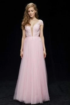 Formal Gowns Angela & Alison - 81069 Deep V-neck A-line Dress