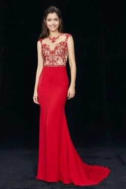 Angela & Alison - 81076 Embellished Illusion Jewel Trumpet Dress Formal Gowns