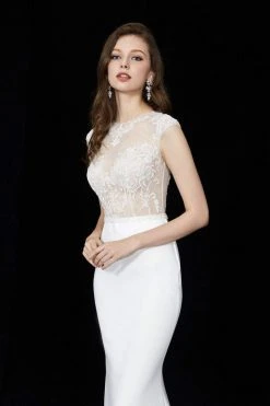 Angela & Alison - 81076 Embellished Illusion Jewel Trumpet Dress Formal Gowns