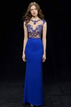 Angela & Alison - 81076 Embellished Illusion Jewel Trumpet Dress Formal Gowns