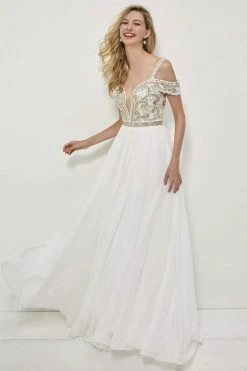 Formal Gowns Angela & Alison - 81081 Embellished Deep V-neck A-line Dress