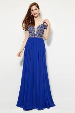 Formal Gowns Angela & Alison - 81081 Embellished Deep V-neck A-line Dress