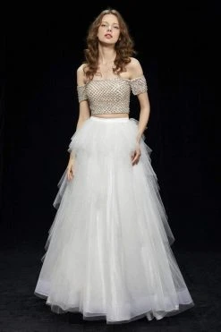 Angela & Alison - 81082 Bedazzled Two Piece Off Shoulder Dress