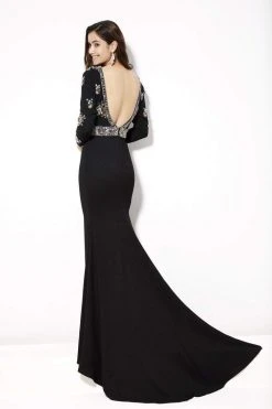 Formal Gowns Angela & Alison - 81093 Bedazzled Deep V-neck Trumpet Dress