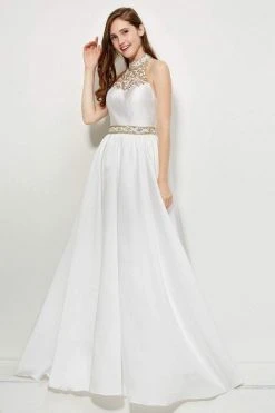 Angela & Alison - 81095 Embellished High Halter A-line Dress