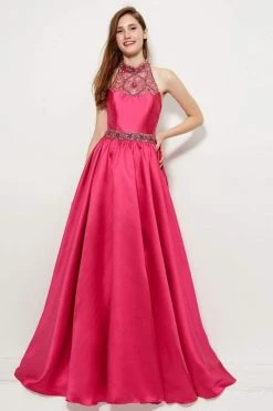 Angela & Alison - 81095 Embellished High Halter A-line Dress