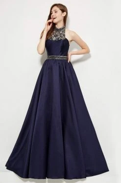 Angela & Alison - 81095 Embellished High Halter A-line Dress