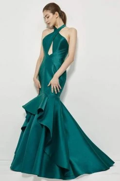 Angela & Alison - 81119 Halter Neck Mikado Ruffled Mermaid Dress