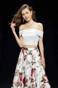 Angela & Alison - 81120 Two Piece Floral Printed Ballgown Formal Gowns