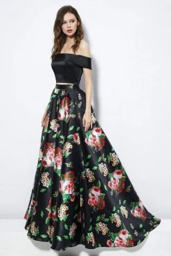 Angela & Alison - 81120 Two Piece Floral Printed Ballgown Formal Gowns