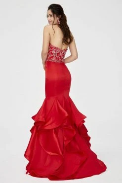 Angela & Alison - 81139 Beaded Embellished Plunging Illusion Neck Ruffled Mermaid Gown - 1 Pc Hot Red In Size 6 Available
