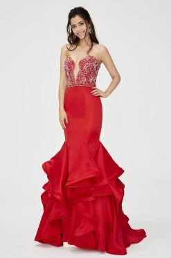 Angela & Alison - 81139 Beaded Strapless Ruffled Mermaid Gown Formal Gowns