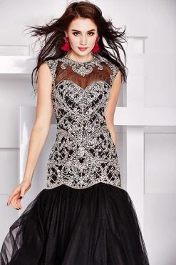 Angela & Alison - 861204 Embroidered Illusion Trumpet Gown Formal Gowns 9 Angela & Alison - 861204 Embroidered Illusion Trumpet Gown Formal Gowns