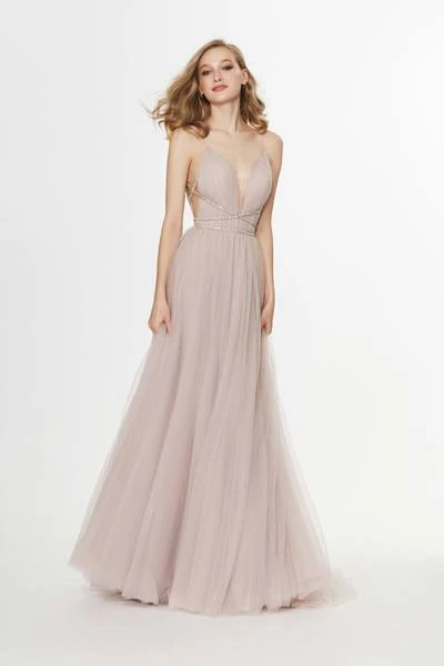 Angela & Alison - 91036 Rhinestone Criscross Waistband Illusion Plunging Soft Net Gown - 2 Pcs Rum Pink In Sizes 14 And 18 Available 3 Angela & Alison - 91036 Rhinestone Criscross Waistband Illusion Plunging Soft Net Gown - 2 Pcs Rum Pink In Sizes 14 And 18 Available