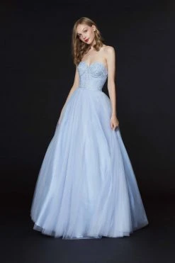 Formal Gowns Angela & Alison - 91083 Strapless Beaded Sweetheart Tulle A-line Gown - 1 Pc Light Blue In Size 8 Available