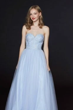 Formal Gowns Angela & Alison - 91083 Strapless Beaded Sweetheart Tulle A-line Gown - 1 Pc Light Blue In Size 8 Available