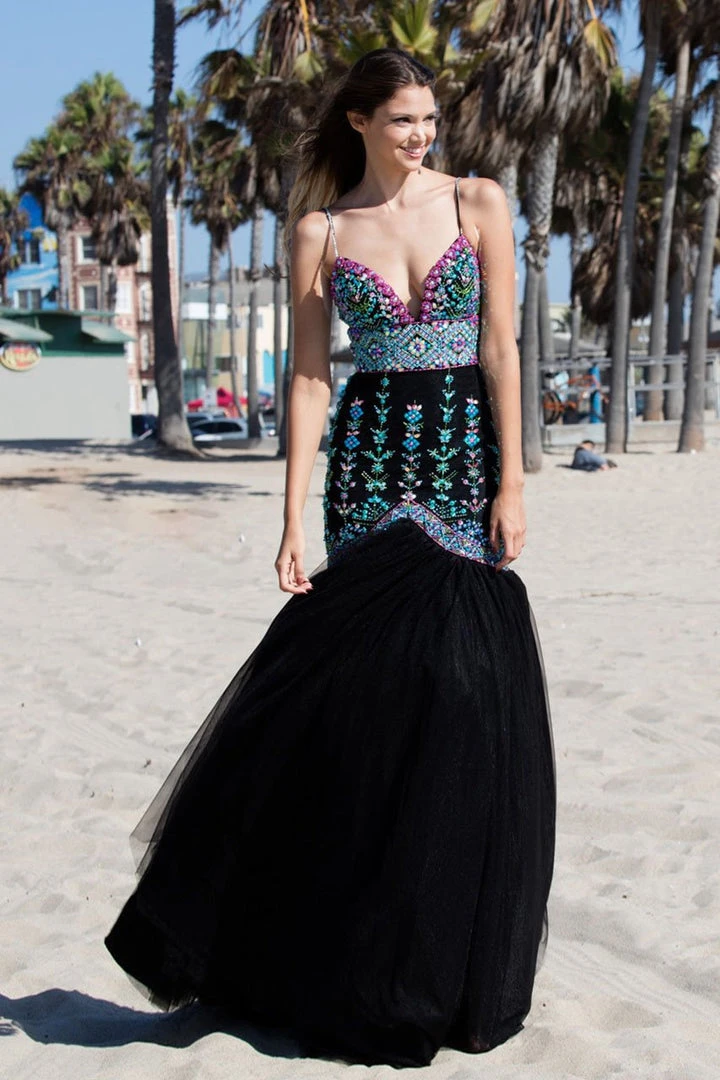 Formal Gowns Angela & Alison - 971089 Plunging V-Neck Adorned Trumpet Gown 3 Formal Gowns Angela & Alison - 971089 Plunging V-Neck Adorned Trumpet Gown