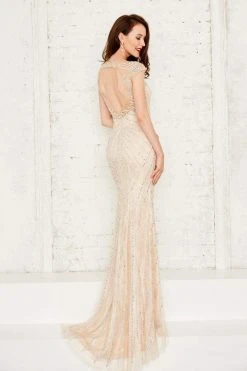 Angela & Alison - 971133 Cap Sleeve Sheer Embellished Evening Gown