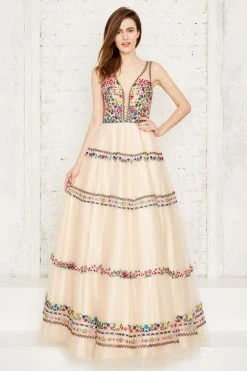 Angela & Alison - 971134 Beaded Sleeveless Plunging A-Line Gown