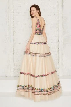 Angela & Alison - 971134 Beaded Sleeveless Plunging A-Line Gown