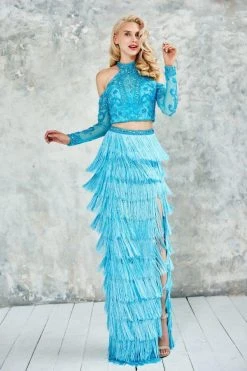 Formal Gowns Angela & Alison - 971135 Two Piece Beaded Fringe Long Dress