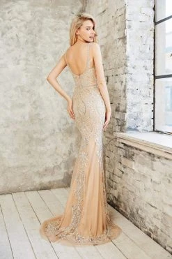 Angela & Alison - 971139 Crystal Embellished Sheer Fitted Dress Formal Gowns