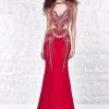 Angela & Alison - Jeweled Trumpet Dress 61171 - 1 Pc Hot Red In Size 6 Available Formal Gowns