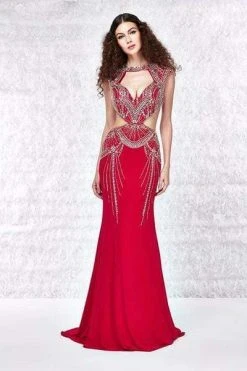 Angela & Alison - Jeweled Trumpet Dress 61171 - 1 Pc Hot Red In Size 6 Available Formal Gowns