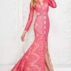 Angela & Alison Long Sleeve Illusion Lace High Slit Gown - 1 Pc Fuchsia In Size 2 Available 1 Angela & Alison Long Sleeve Illusion Lace High Slit Gown - 1 Pc Fuchsia In Size 2 Available