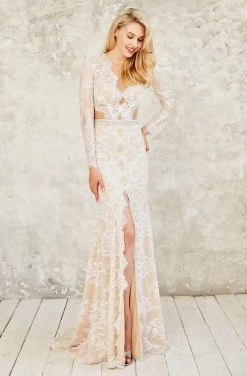 Angela & Alison Long Sleeve Illusion Lace High Slit Gown - 1 Pc Fuchsia In Size 2 Available 7 Angela & Alison Long Sleeve Illusion Lace High Slit Gown - 1 Pc Fuchsia In Size 2 Available