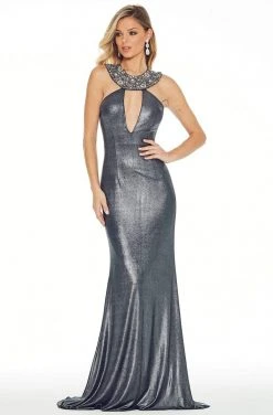 Ashley Lauren - 1261 Bedazzled Halter Jersey Sheath Dress