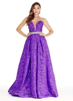 Formal Gowns Ashley Lauren - 1269 Brocade Ball Gown With Beaded Belt