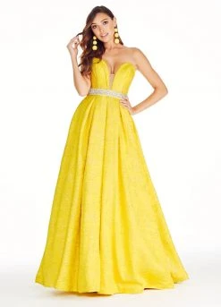 Formal Gowns Ashley Lauren - 1269 Brocade Ball Gown With Beaded Belt 16 Formal Gowns Ashley Lauren - 1269 Brocade Ball Gown With Beaded Belt