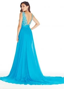 Formal Gowns Ashley Lauren - 1277 Plunging Evening Dress With Overskirt