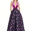 Formal Gowns Ashley Lauren - 1296 Velvet Deep Halter Brocade Ballgown