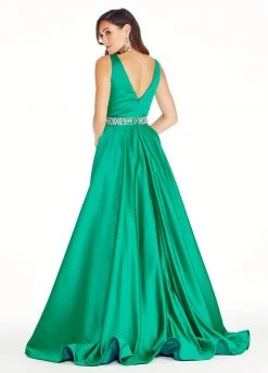 Ashley Lauren - 1304 Crystal Embellished Deep V-neck Ballgown