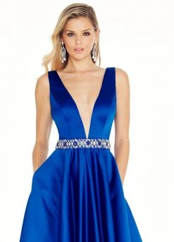Ashley Lauren - 1304 Crystal Embellished Deep V-neck Ballgown