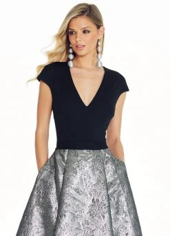 Ashley Lauren - 1308 Fitted Cap Sleeves Brocade Ballgown