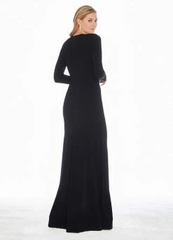 Ashley Lauren - 1331 Crystal Accented Long Sleeve Trumpet Dress Formal Gowns