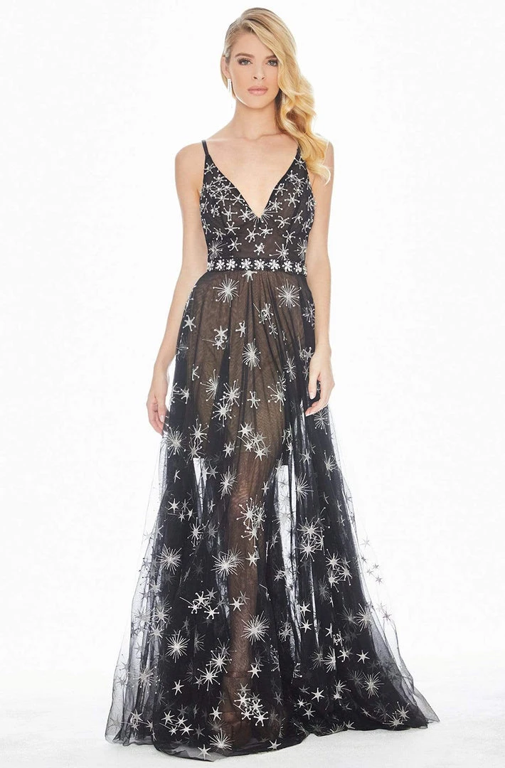 Ashley Lauren - 1332 Crystal Beaded Plunging V-neck A-line Dress Formal Gowns 3 Ashley Lauren - 1332 Crystal Beaded Plunging V-neck A-line Dress Formal Gowns