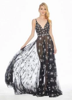 Ashley Lauren - 1332 Crystal Beaded Plunging V-neck A-line Dress Formal Gowns 8 Ashley Lauren - 1332 Crystal Beaded Plunging V-neck A-line Dress Formal Gowns