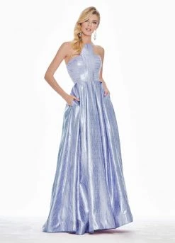 Formal Gowns Ashley Lauren - 1339 Cut-In Halter Metallic Brocade Ballgown